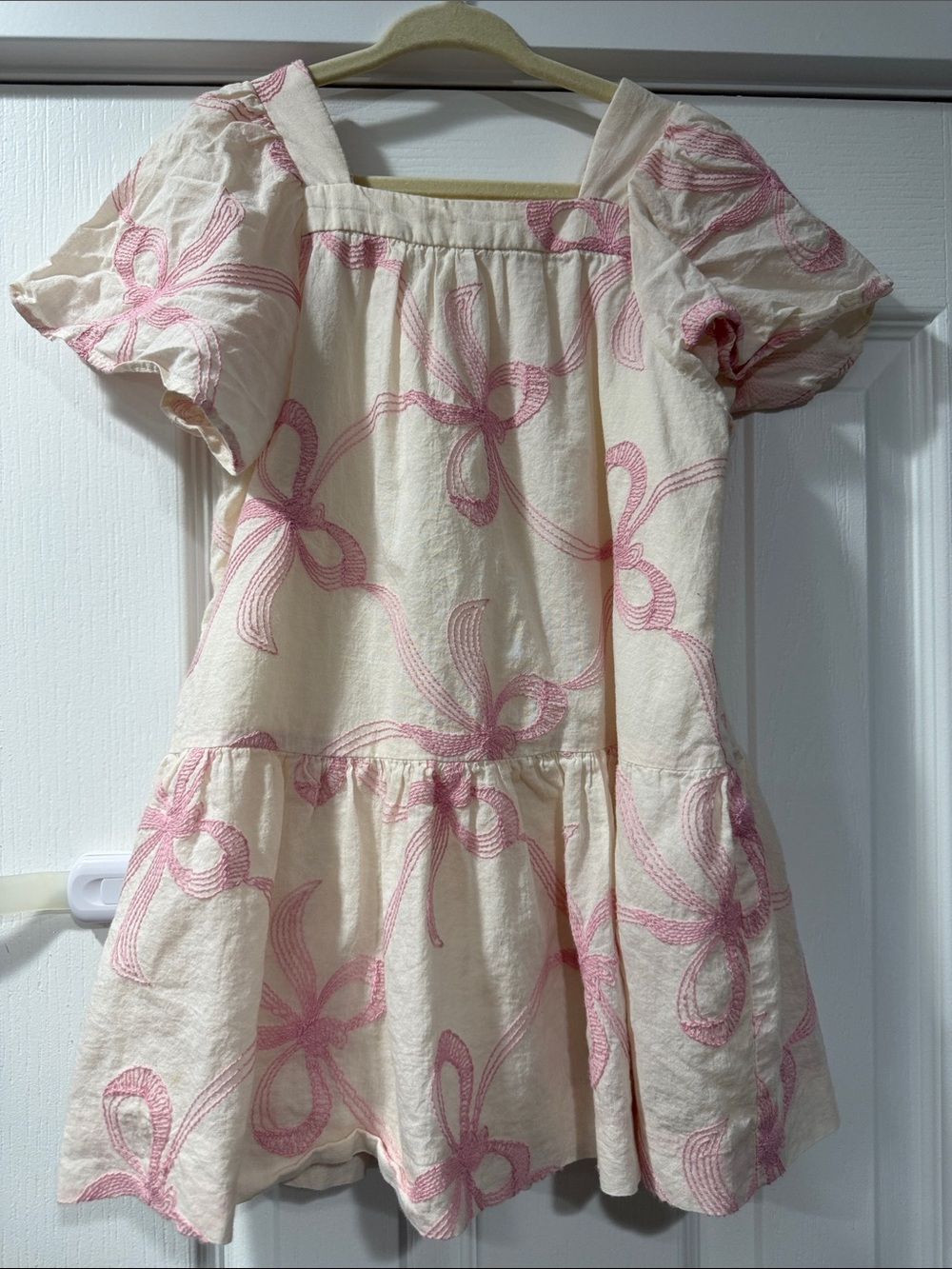 Zara Cream Dress with Pink Bow Print